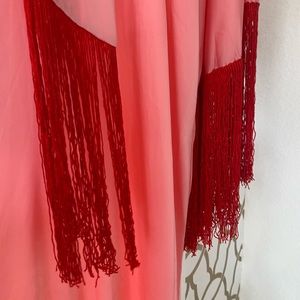 FABULOUS light airy Gorgeous Pink Red FRINGE ultimate Bohemian Maxi  dress!